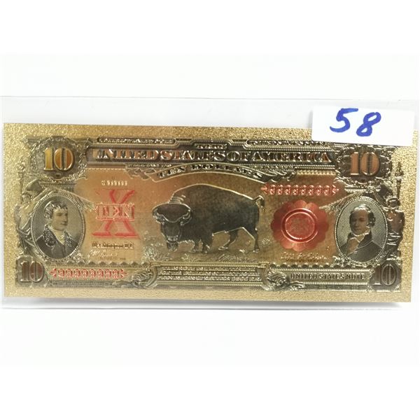 $10 US 24K gold plated copy bill