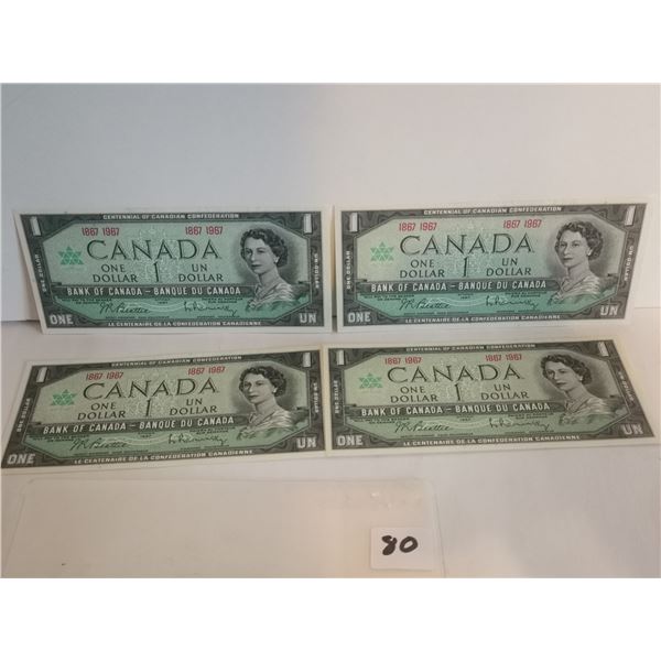 4 1867-1967 dollar bills