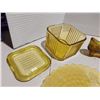 Image 6 : Amber glass refrigerator dish with lid, fish scale plate,  Fenton shoe, reamer