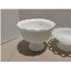 Image 3 : Milk glass flower bowls, one with flower frog, and Fenton Silver crest candy dish