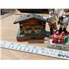 Image 2 : Swiss Chalet music box and assorted wooden Christmas ornaments