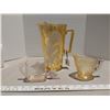 Image 1 : Luster glass pitcher, Iris and Herringbone creamer and pink depression glass creamer
