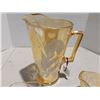Image 4 : Luster glass pitcher, Iris and Herringbone creamer and pink depression glass creamer