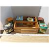 Image 2 : Portage wood box with lot of tea tins and biscuit tins