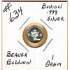 Image 1 : BEAVER BULLION -  .999 FINE SILVER -  1 (one) GRAM