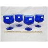 Image 1 : 4 Vintage Cobalt Blue Shrimp Cocktail Glasses with Liners