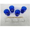 Image 3 : 4 Vintage Cobalt Blue Shrimp Cocktail Glasses with Liners