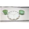 Image 1 : "Fire King" jadeite bowl, coffee cup and 1 milk glass serving dish