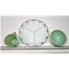 Image 2 : "Fire King" jadeite bowl, coffee cup and 1 milk glass serving dish