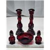 Image 1 : 5pcs - Avon, Cape Cod - Ruby red glassware - perfume candlesticks