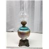 Image 1 : Large hand painted coal oil lamp, w/ chimney
