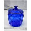 Image 1 : Cobalt blue depression glass biscuit barrel