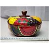 Image 1 : Vintage colourful hand painted wooden bowl - 9"