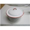 Image 1 : vintage white enamel pot and lid