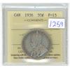Image 1 : 1936 ICCS graded, Canadian silver 50 cent coin - F15