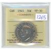 Image 1 : 1945 ICCS graded, Canadian silver 50 cent coin - VF30