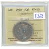 Image 1 : 1950 ICCS graded, Canadian silver 50 cent coin - VF20