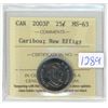 Image 1 : 2003P, ICCS graded, Canadian 25 cent coin - MS63