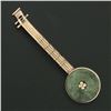 Image 2 : Antique 14k Yellow Gold 16.3mm Round Circle Marbled Green Jade Banjo Pin Brooch