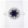 Image 1 : 18k White Gold 1.55 ctw Round Blue Sapphire Solitaire & Diamond Halo Cluster Rin