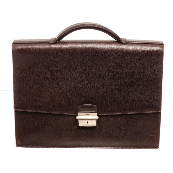 Cartier Laptop Briefcase Maroon Pebble Leather