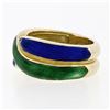 Image 6 : Vintage Solid 18K Yellow Gold Blue & Green Enamel Wide Intertwined Band Ring