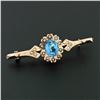 Image 2 : Antique Victorian 14k Gold Blue Stone & Seed Pearl Halo Tapered Bar Brooch Pin