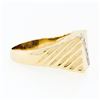 Image 5 : Men's Vintage 14k Yellow Gold .20 ctw Diagonal Pave Diamond Wide Ribbed Band Rin