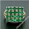 Image 3 : Vintage 14k Gold & Silver Top Round Green Emerald Rectangular Large Platter Ring