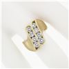 Image 3 : Vintage Unisex 18k Gold VVS E 1.36 ctw Ideal Cut Diamond Dual Row Brushed Ring