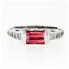 Image 4 : 18k White Gold 2.05 ctw Emerald Cut Pink Tourmaline & Round Diamond Band Ring