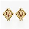Image 2 : 18k Gold GIA Cert. Oval Cabochon Coral & Round Diamond Omega or Clip On Earrings