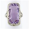 Image 1 : Antique Art Deco 14k White Gold Faceted Purple Stone Etched Filigree Dinner Ring
