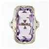 Image 4 : Antique Art Deco 14k White Gold Faceted Purple Stone Etched Filigree Dinner Ring