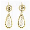 Image 3 : Vintage 14K Yellow Gold Pearl Scalloped Open Elongated Tear Drop Dangle Earrings
