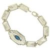Image 3 : Antique Edwardian 10k White Gold Filigree Link Bracelet w/ Marquise Sim Sapphire