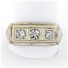 Image 1 : Men's Antique Art Deco 14K White Gold 0.75 ctw European Diamond 3 Stone Band Rin