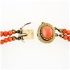 Image 6 : Vintage Graduated Dual Strand Salmon Coral Bead Necklace Etched 14k Gold Clasp