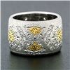 Image 2 : Vintage 18k TT Gold .30 ctw Pave Diamond Hand Etched Brushed Wide Band Ring Sz 4