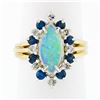 Image 1 : Vintage 14k Gold Marquise Opal Round Sapphire Diamond Halo Cocktail Ring