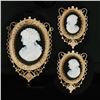 Image 2 : Antique Victorian 14k Gold Oval Black & White Carved Cameo Brooch & Earrings Set