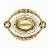 Image 2 : Antique Art Nouveau Handmade 14k Gold GIA Citrine & Seed Pearl Etched Pin Brooch