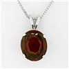 Image 2 : New 14K White Gold 7.43 ctw Oval Brilliant Almandine Garnet Pendant w/ 18" Chain