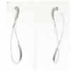Image 1 : Italian 18K White Gold 0.25 ctw Round Diamond 50mm Large Wavy Modern Hoop Earrin