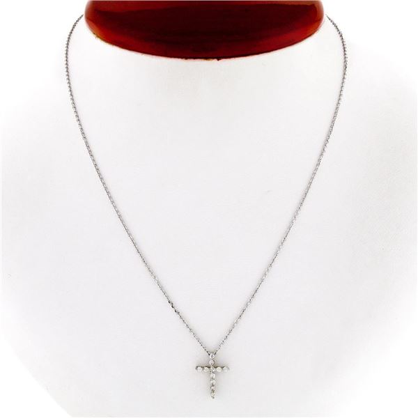 Petite 14k White Gold 0.13 ctw Shared Prong Round Brilliant Diamond Cross Pendan