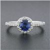 Image 2 : Petite 14K White Gold 1.01 ctw Round Sapphire Solitaire Diamond Halo Promise Rin