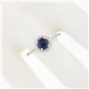 Image 3 : Petite 14K White Gold 1.01 ctw Round Sapphire Solitaire Diamond Halo Promise Rin