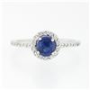 Image 4 : Petite 14K White Gold 1.01 ctw Round Sapphire Solitaire Diamond Halo Promise Rin