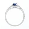 Image 7 : Petite 14K White Gold 1.01 ctw Round Sapphire Solitaire Diamond Halo Promise Rin