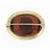 Image 3 : Antique 14K Yellow Gold Sideways Oval Carved Brown Glass Cameo Floral Pin Brooch